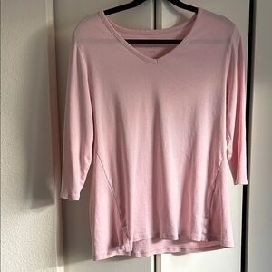 3/4 sleeve J. Jill Pink V-Neck Top, sz L